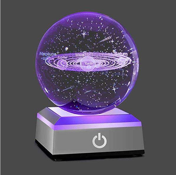 Light up Crystal Laser Milky Way Saturn Ball with square Plastic Led Light Base MH-Q0260