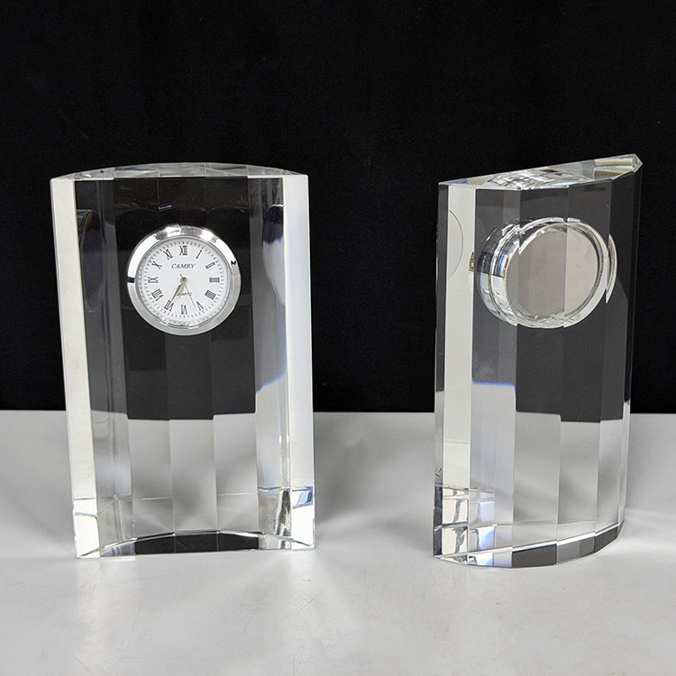 Wholesale Custom Engraving Crystal Arch Shape Crystal Desk Clock Crafts MH-BZ0159