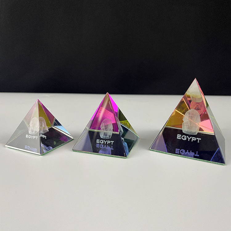 Set of Iridescent Rainbow Pyramid Crystal with Laser Egypt Pharaoh MH-F0593