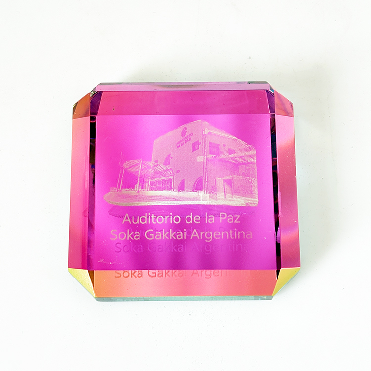 Rainbow Coating square Paperweight with Laser MH-F0667