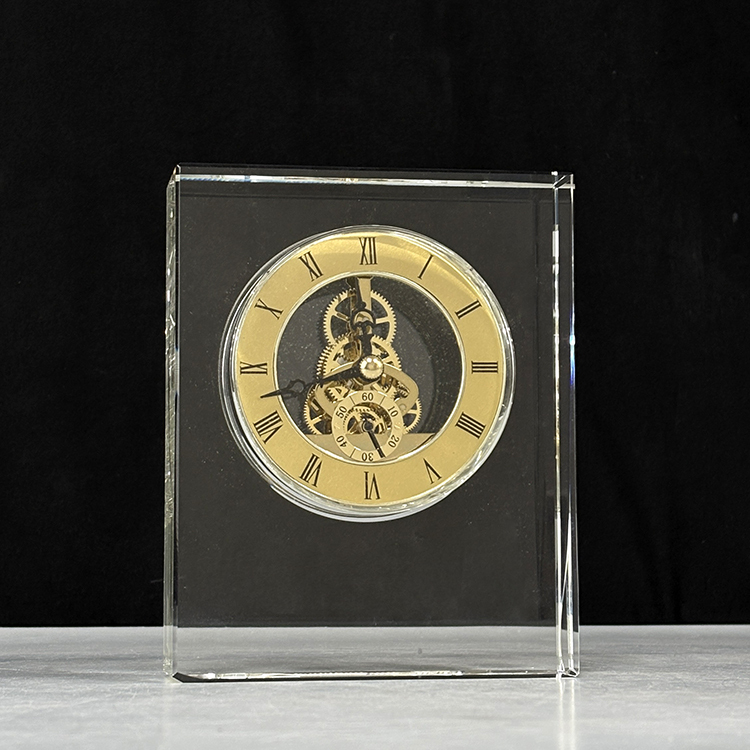 Optical Rectangle Glass Crystal Desk Clock