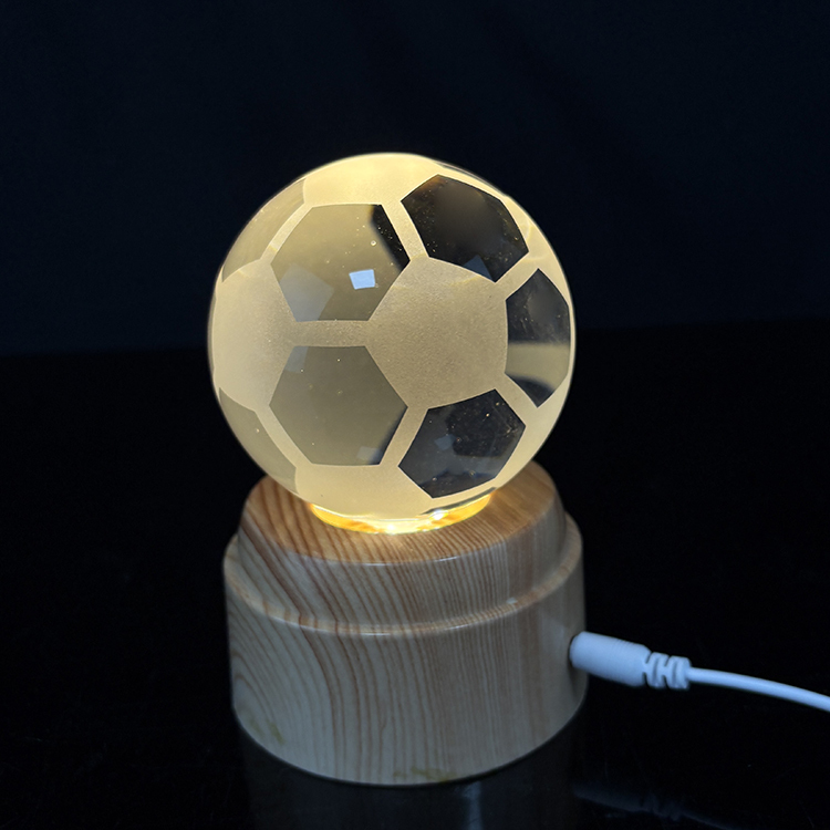 Light up Crystal Soccer Football with Rotating Plastic Led Light Base MH-Q0296