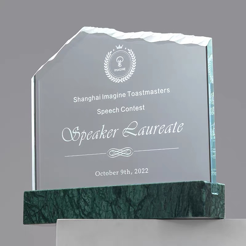 Optical Crystal Glass Trophy with Green Marble Base MH-LJ0438