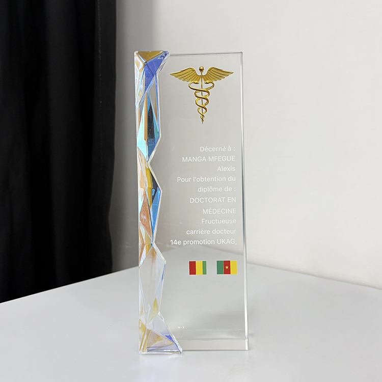 New Design Rainbow Diamond Clear Crystal Glass Awards Plaque Trophy MH-LJ0306
