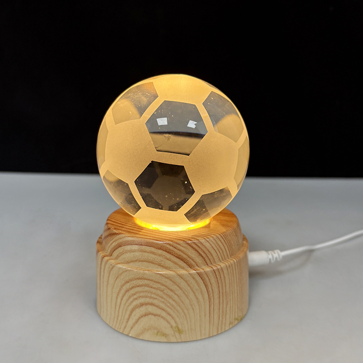 Light up Crystal Soccer Football with Rotating Plastic Led Light Base MH-Q0296
