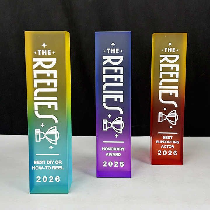 Gradient Rainbow Color Frosted Finishing Rectangle Crystal Trophy MH-LJ0712