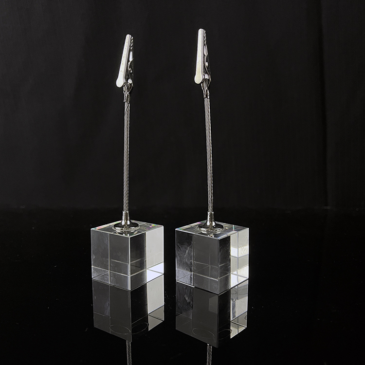 Crystal Glass Cube Memo Clip Card Holder MH-B0346