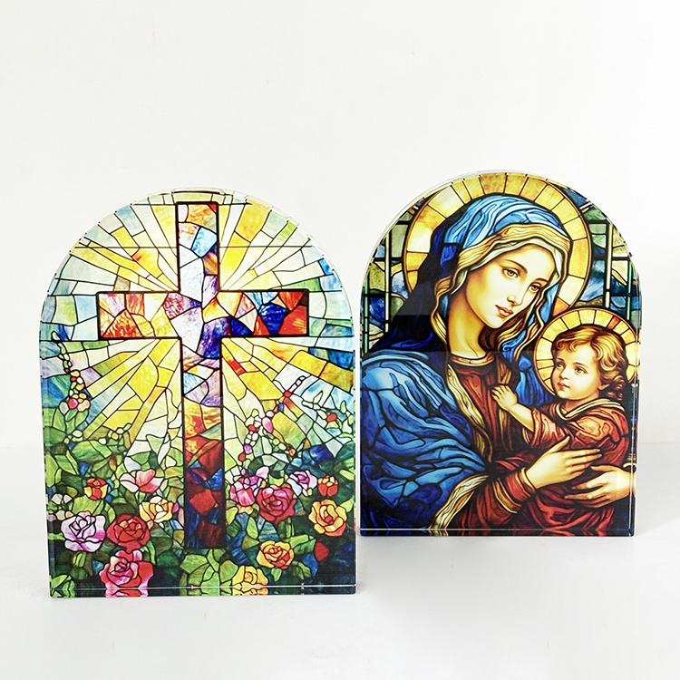 Personalized Catholic Holy Family Arch Shape Glass Crystal Paperweight MH-F0686