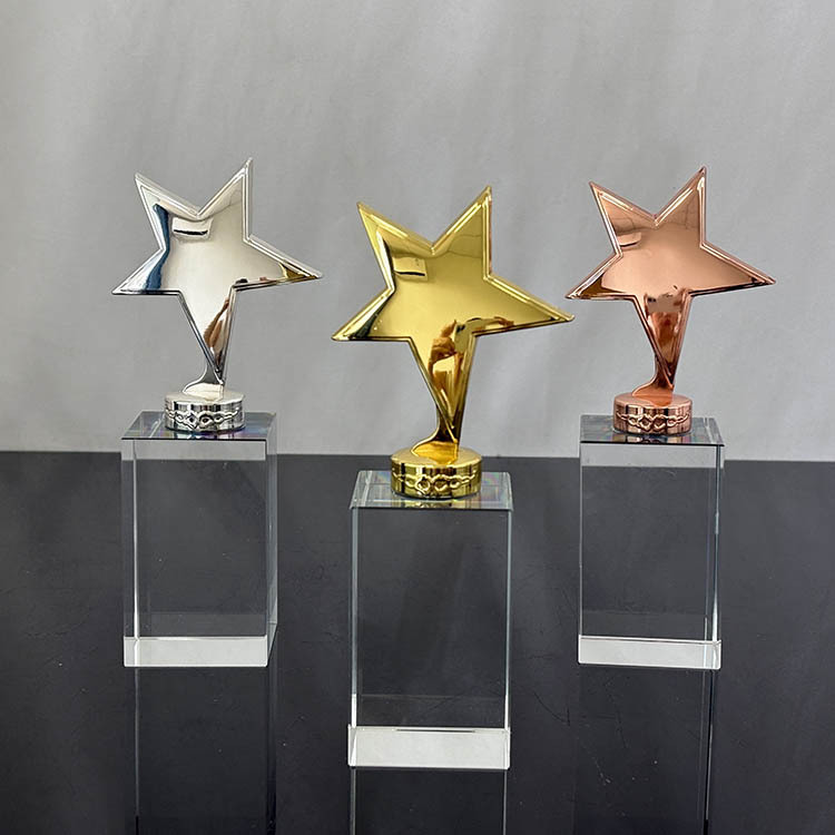 Gold Silver Bronze Metal Star Crystal Trophy Awards MH-MJ0886
