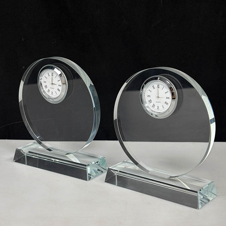 Blank Round Crystal Trophy with Clock MH-C0226