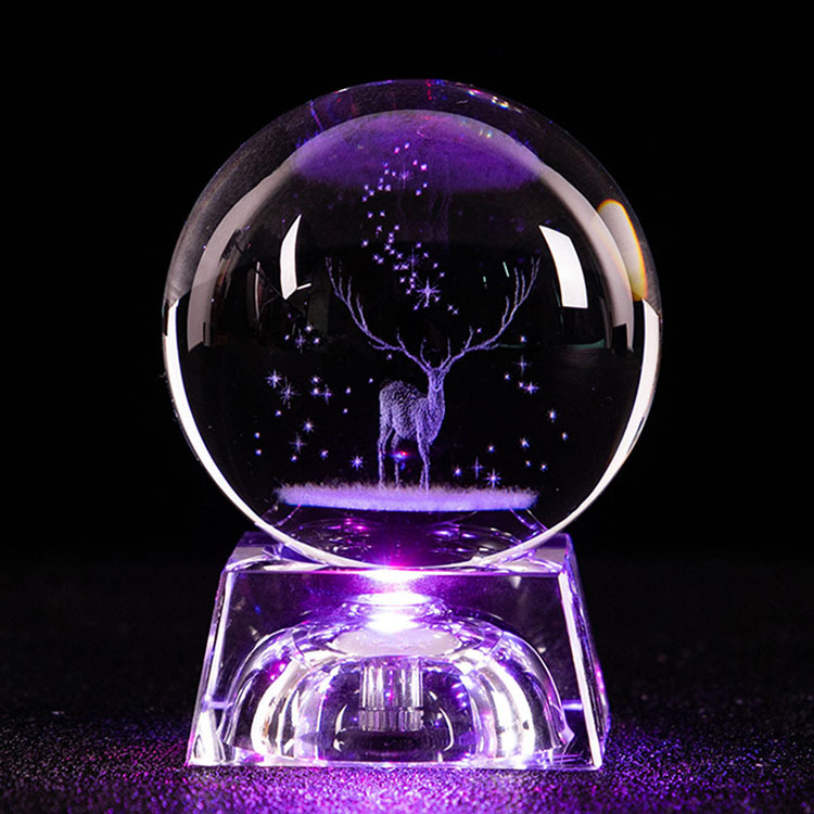 Light up  Laser Solar System Milky Way Glass Crystalball with Wood Led Light Base MH-Q0245