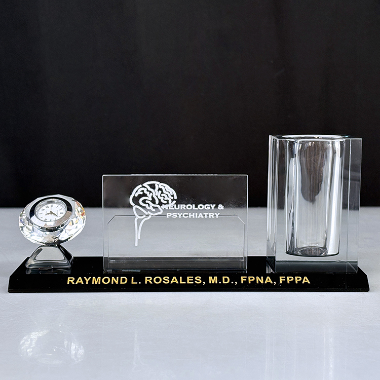 Multi-functional Three in One K9 Crystal Pen Holder with Diamond Clock Card Holder Office Business Gifts MH-B0392
