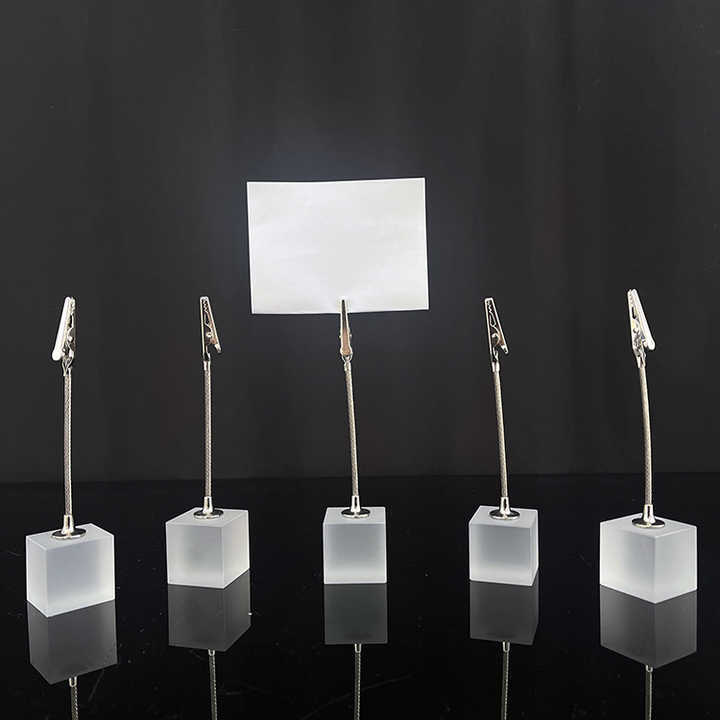 Frosted Crystal Glass Cube Memo Clip Card Holder MH-B0388