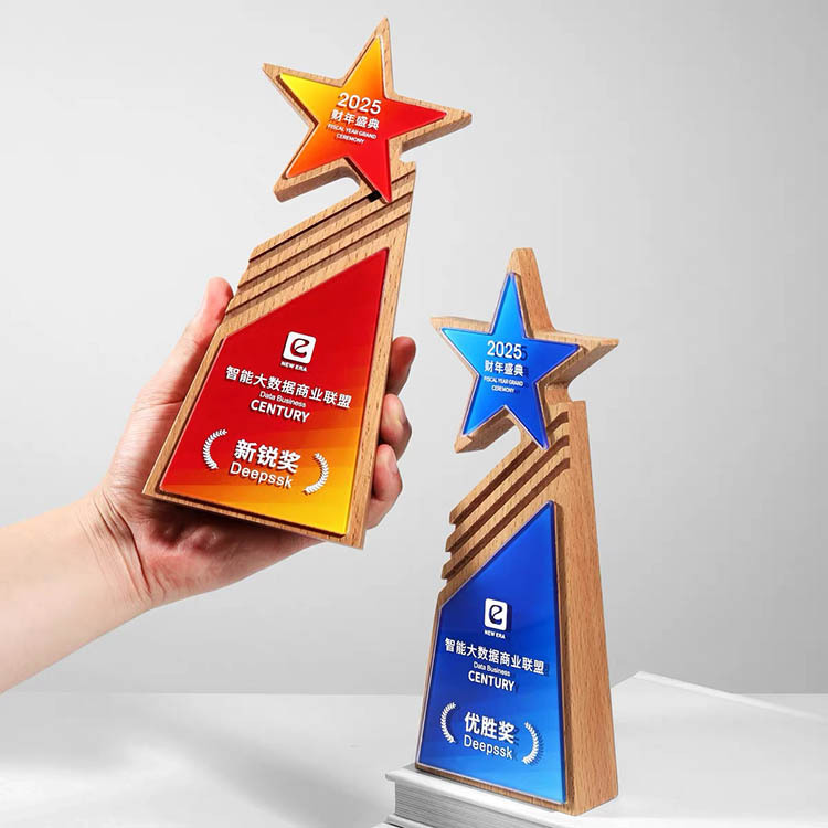 Personalized Crystal Star Wooden Plaque Crystal Trophy MH-FJ0050