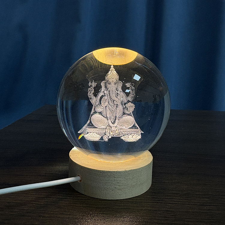 Custom Hindu Ganesh God Crystal Ball 3D Laser Engraved Religious Night Light Glass Ball Decor Souvenir Gifts MH-Q0285