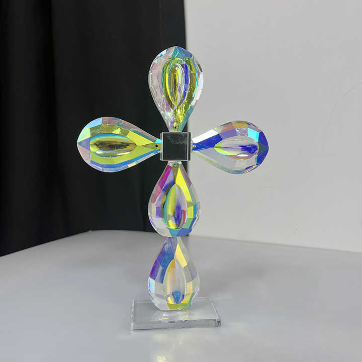13.5x19cm Rainbow Coating Crystal Glass Standing Cross MH-15555