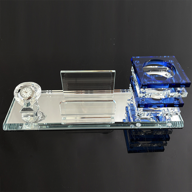 Multi-functional Three in One K9 Crystal Pen Holder with Heart Clock Card Holder Office Business Gifts MH-B0396