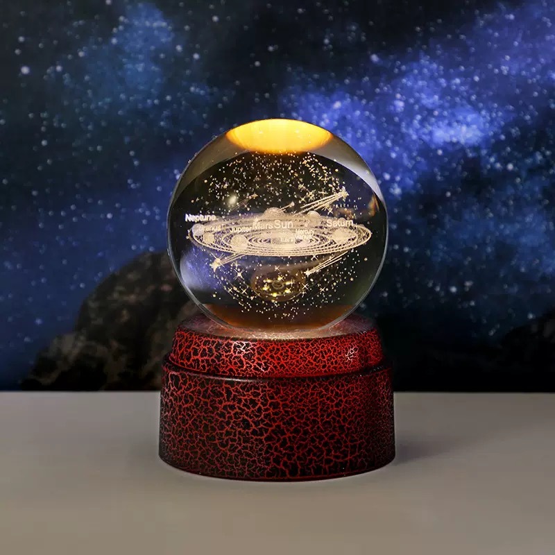 Light up Crystal Laser Moon Milky Way Saturn Ball with Rotating Plastic Led Light Base