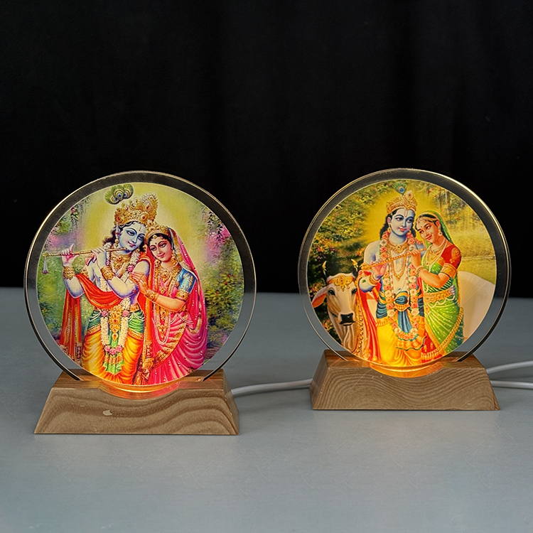 Custom Hindu Ganesh God Crystal Round Shape with Wooden Color Plastic Light Base Custom Mini LED Night Light Base Stand MH-F0689