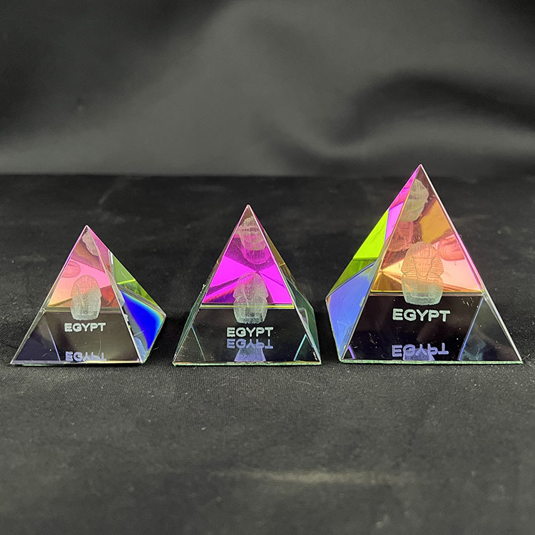 Set of Iridescent Rainbow Pyramid Crystal with Laser Egypt Pharaoh MH-F0593