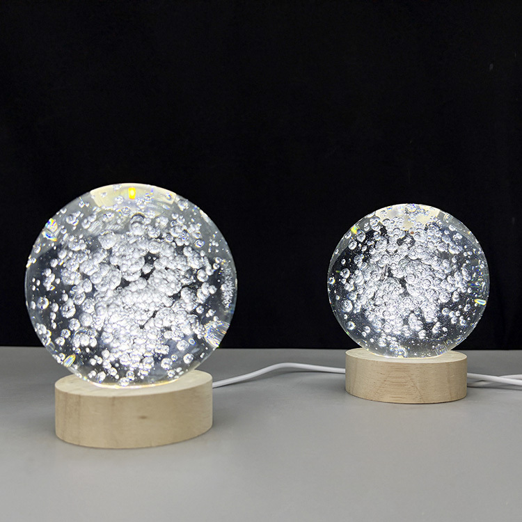 Light up Crystal Air Bubble Ball with Wooden Light Base MH-Q0290