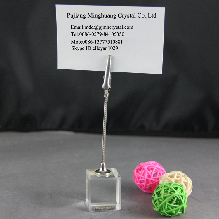 Crystal Glass Cube Memo Clip Card Holder MH-B0346