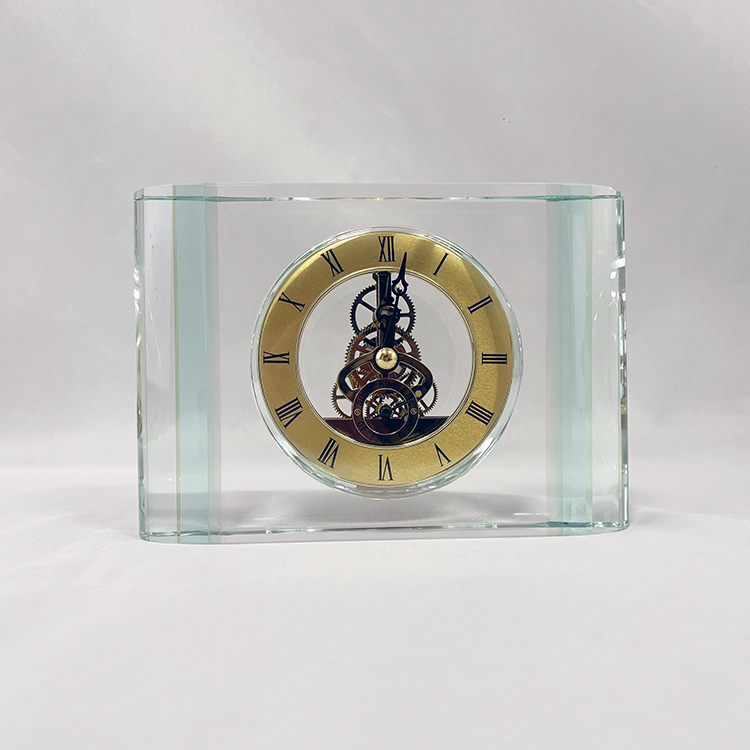 Engraved Mantel Clear Glass Crystal Table Clock MH-C0068