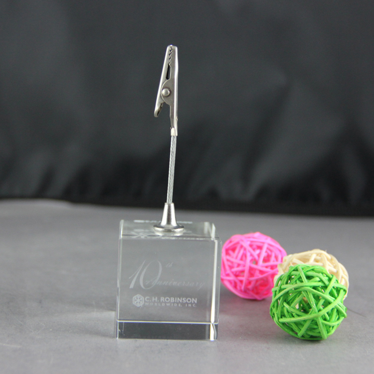 Crystal Glass Cube Memo Clip Card Holder MH-B0346