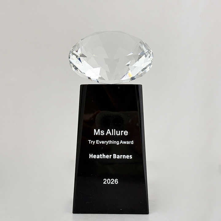 Clear Glass Diamond Crystal Award Trophy with Black Base MH-LJ0687