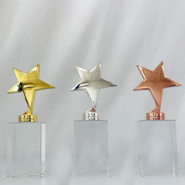 Gold Silver Bronze Metal Star Crystal Trophy Awards MH-MJ0886