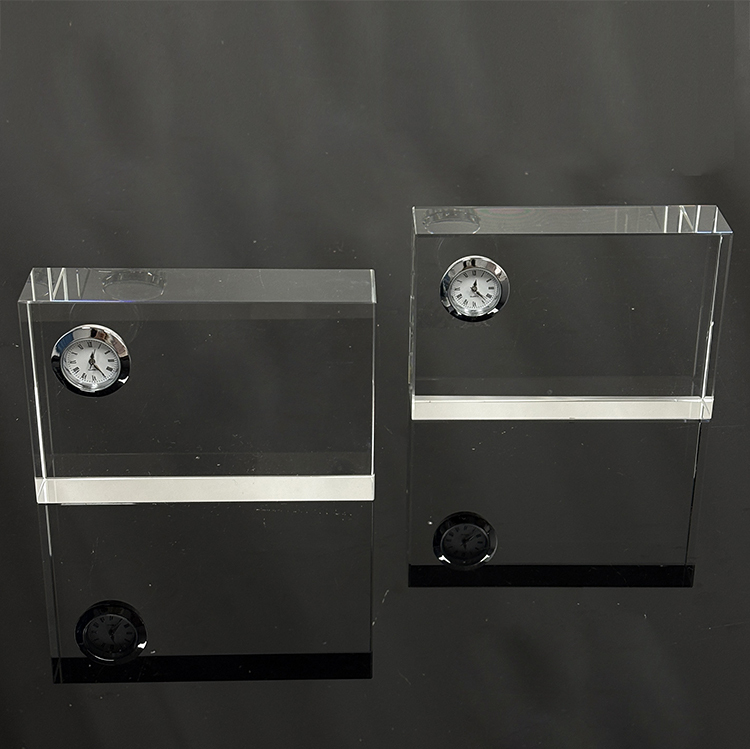 Optical Rectangle Glass Crystal Desk Clock MH-C0219