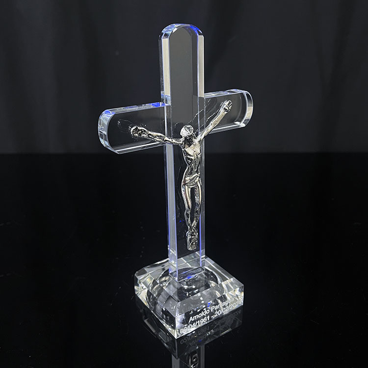 Metal Jesus Figurine on Crystal Crucifix Cross MH-15038
