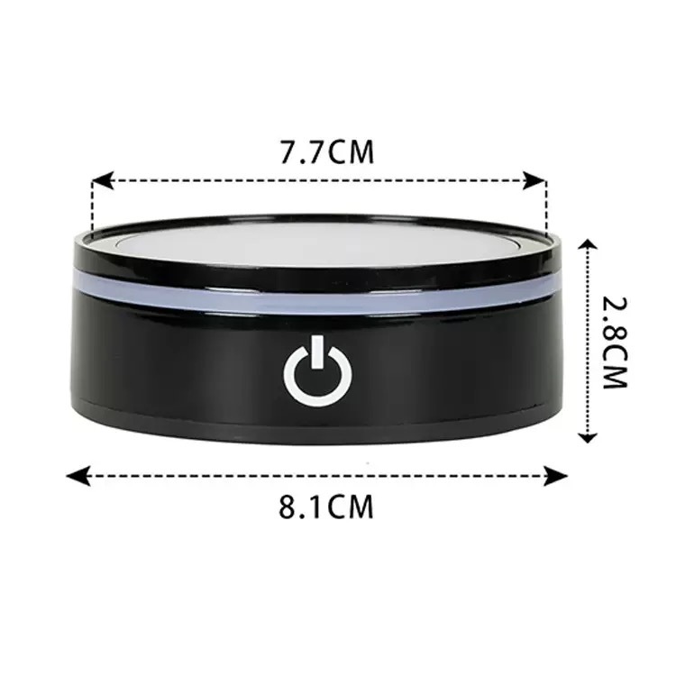 Black Silver Round Color Display 7 LED Color Light Stand Base for Crystal MH-F0640