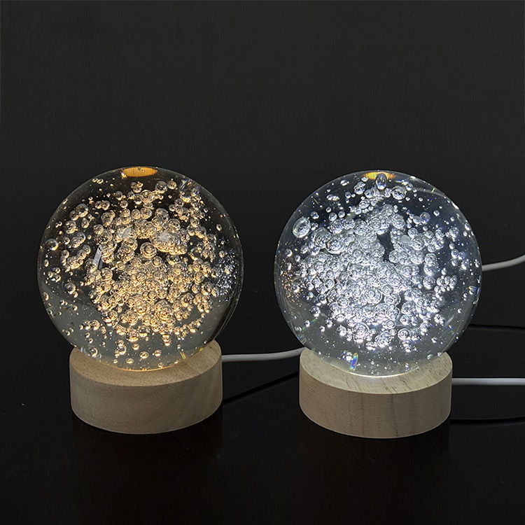 Light up Crystal Air Bubble Ball with Wooden Light Base MH-Q0290