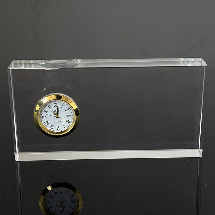 Optical Rectangle Glass Crystal Desk Clock MH-C0216