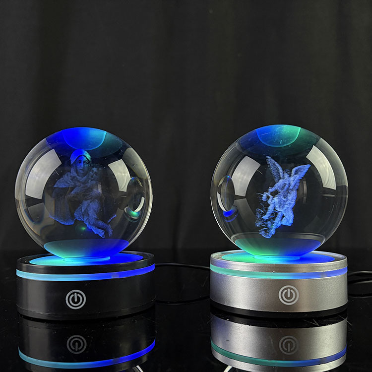 Light up Crystal Laser Milky Way Saturn Ball with Rotating Silver Plastic Led Light Base MH-Q0273