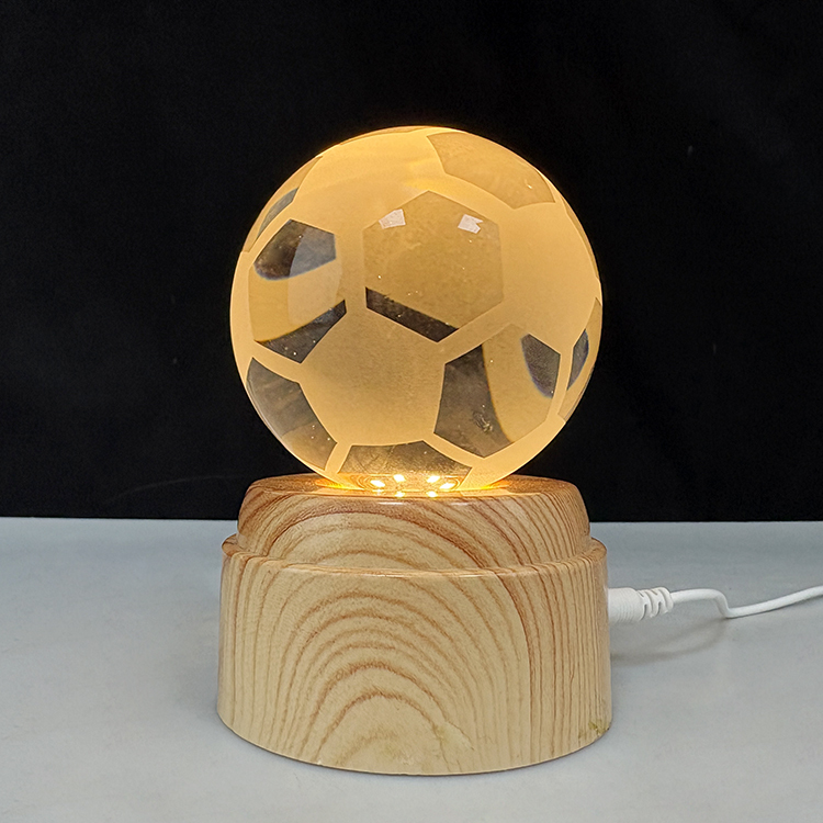 Light up Crystal Soccer Football with Rotating Plastic Led Light Base MH-Q0296