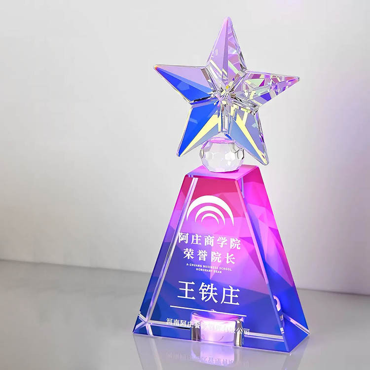Rainbow Star 2026  Gold Cup Personalized Crystal  Trophy Award with Light Base MH-FJ0048