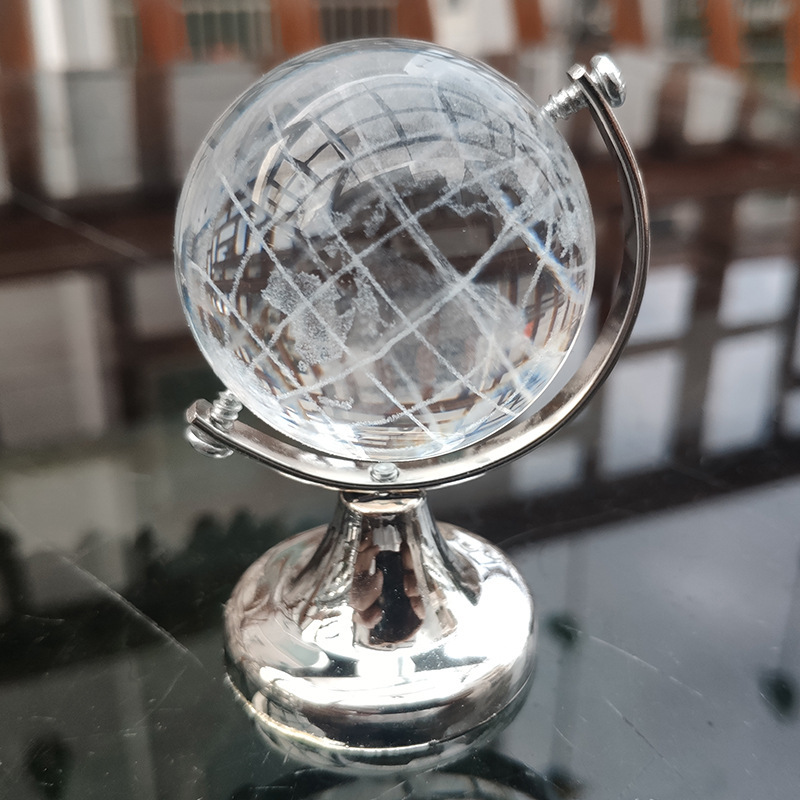 Glass Crystal Laser Earth Globe with Continent Wording on Golden Stand MH-Q0255