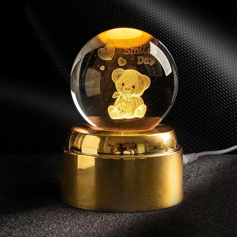 Light up Crystal Laser Milky Way Saturn Ball with Rotating Gold Led Light Base MH-Q0278