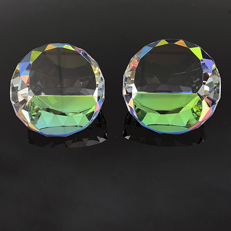 Rainbow Coating Round Diamond Cut Paperweight MH-F0389