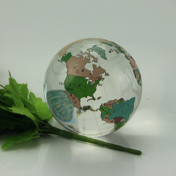 Colored Map Glass Crystal Globe with Metal Stand MH-Q0219