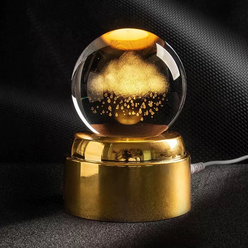 Light up Crystal Laser Milky Way Saturn Ball with Rotating Gold Led Light Base MH-Q0278
