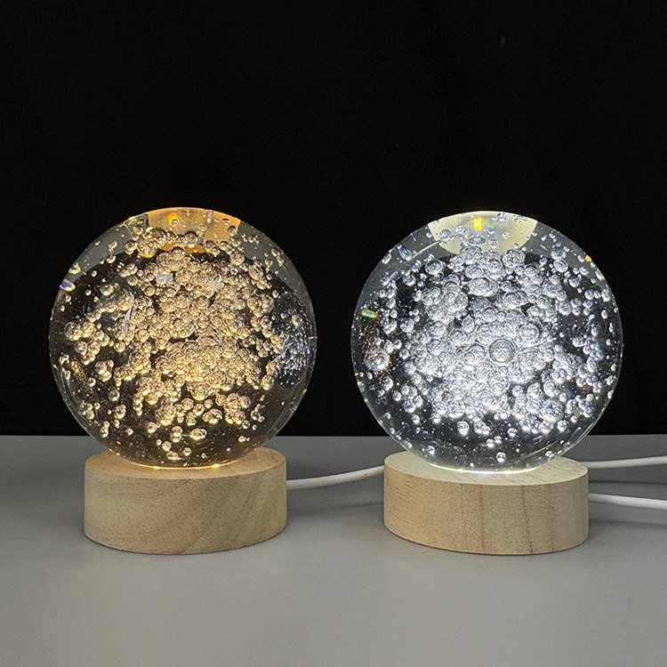 Light up Crystal Air Bubble Ball with Wooden Light Base MH-Q0290