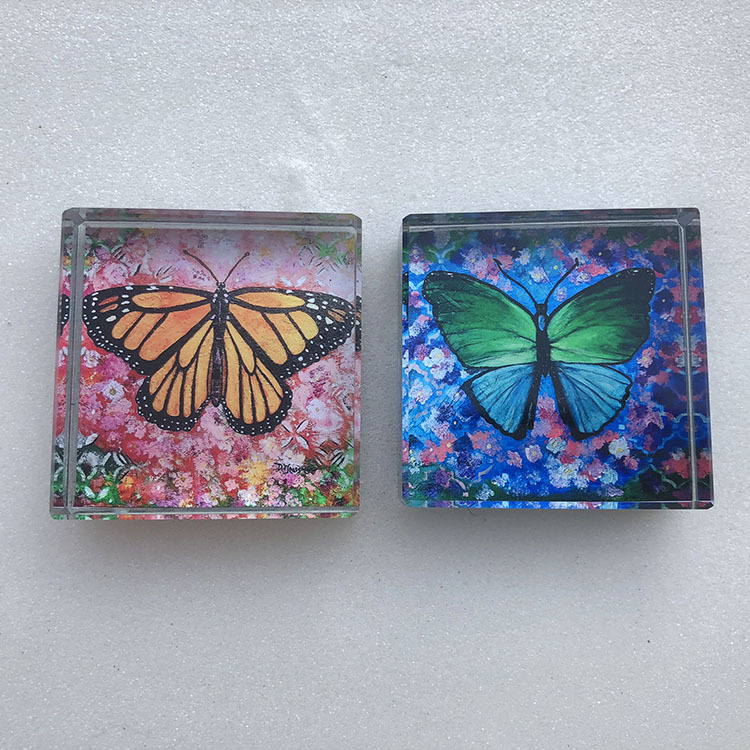 Personalized butterfly Printing square Crystal Glass Block Paperweight MH-F0629