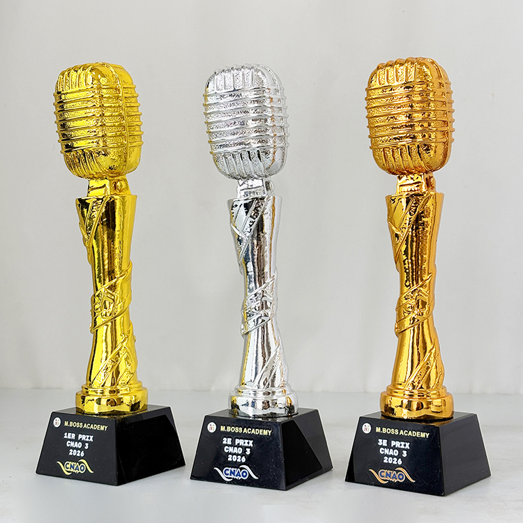 Gold Silver Bronze Resin Microphone Music Awards Crystal Trophy Award MH-LJ0748