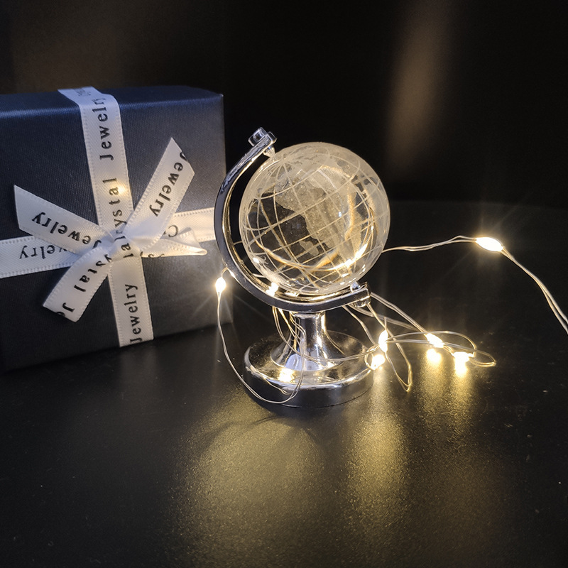 Glass Crystal Laser Earth Globe with Continent Wording on Golden Stand MH-Q0255