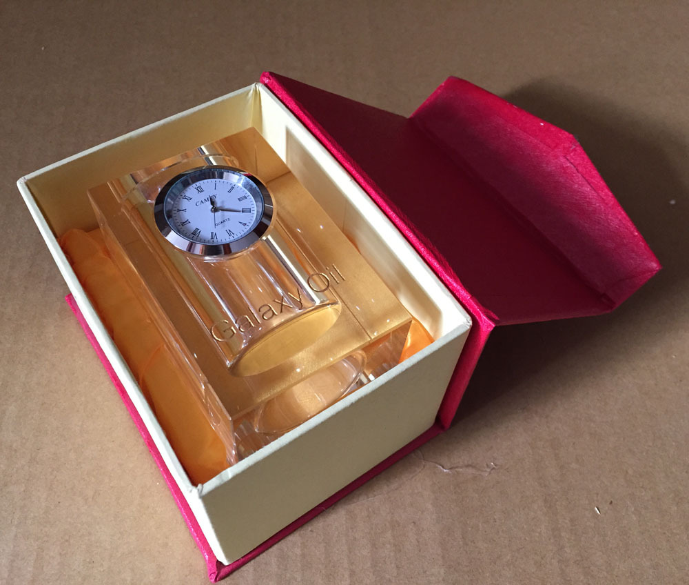 Clear Crystal Glass Pen Holder with Clock MH-B0333