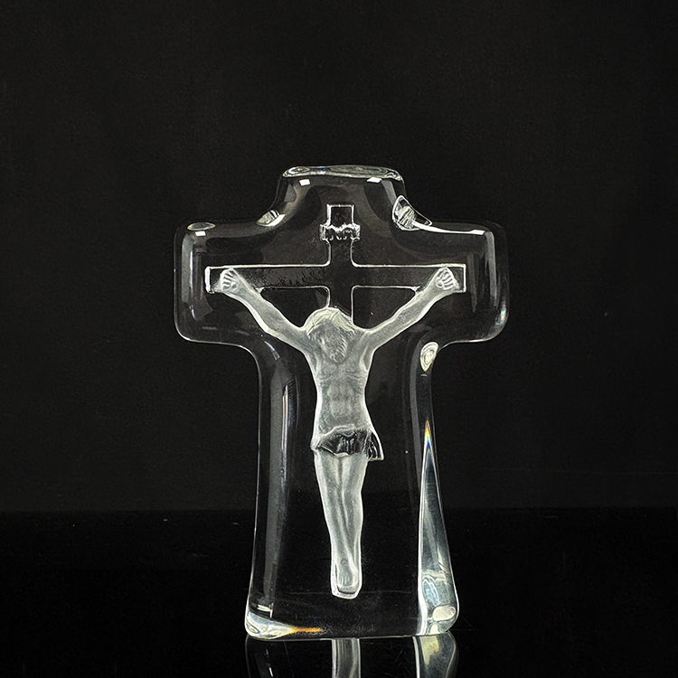 Clear Crystal Glass Standing Cross Glacier with Jesus Figurine MH-15564