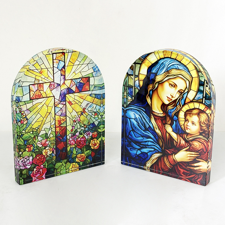 Personalized Catholic Holy Family Arch Shape Glass Crystal Paperweight MH-F0686